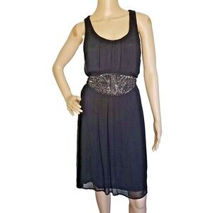 Zara Chiffon Little Black Dress Embellished Beads Sequins Lined  XS      T33